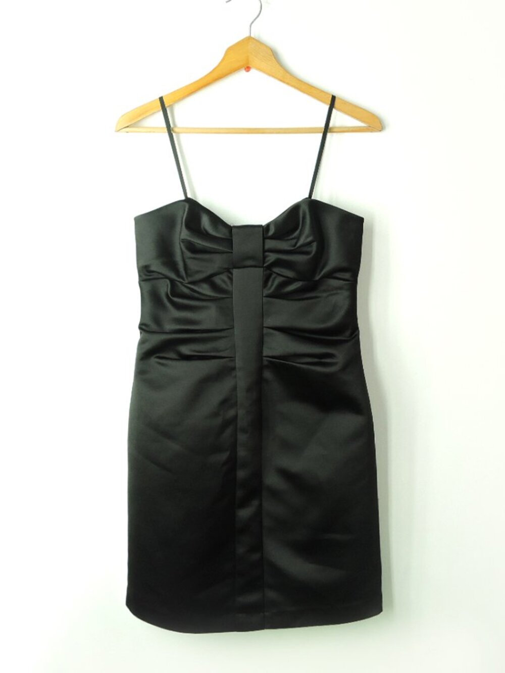 NWT Max & Cleo Strapless Black satin Dress bow detail fitted mini size 8 petite